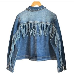 Judy Blue 1XL Fringe Denim Jean Jacket EUC